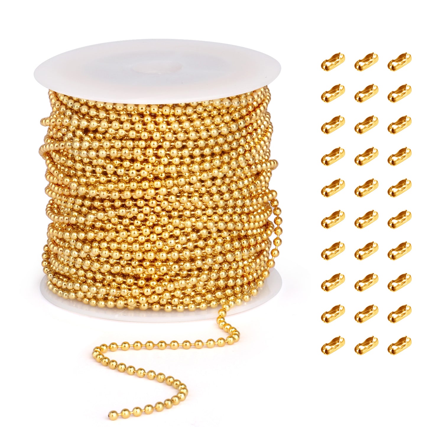 50 Feet Stainless Steel Ball Bead Chain Spool with 30 PCS Connectors