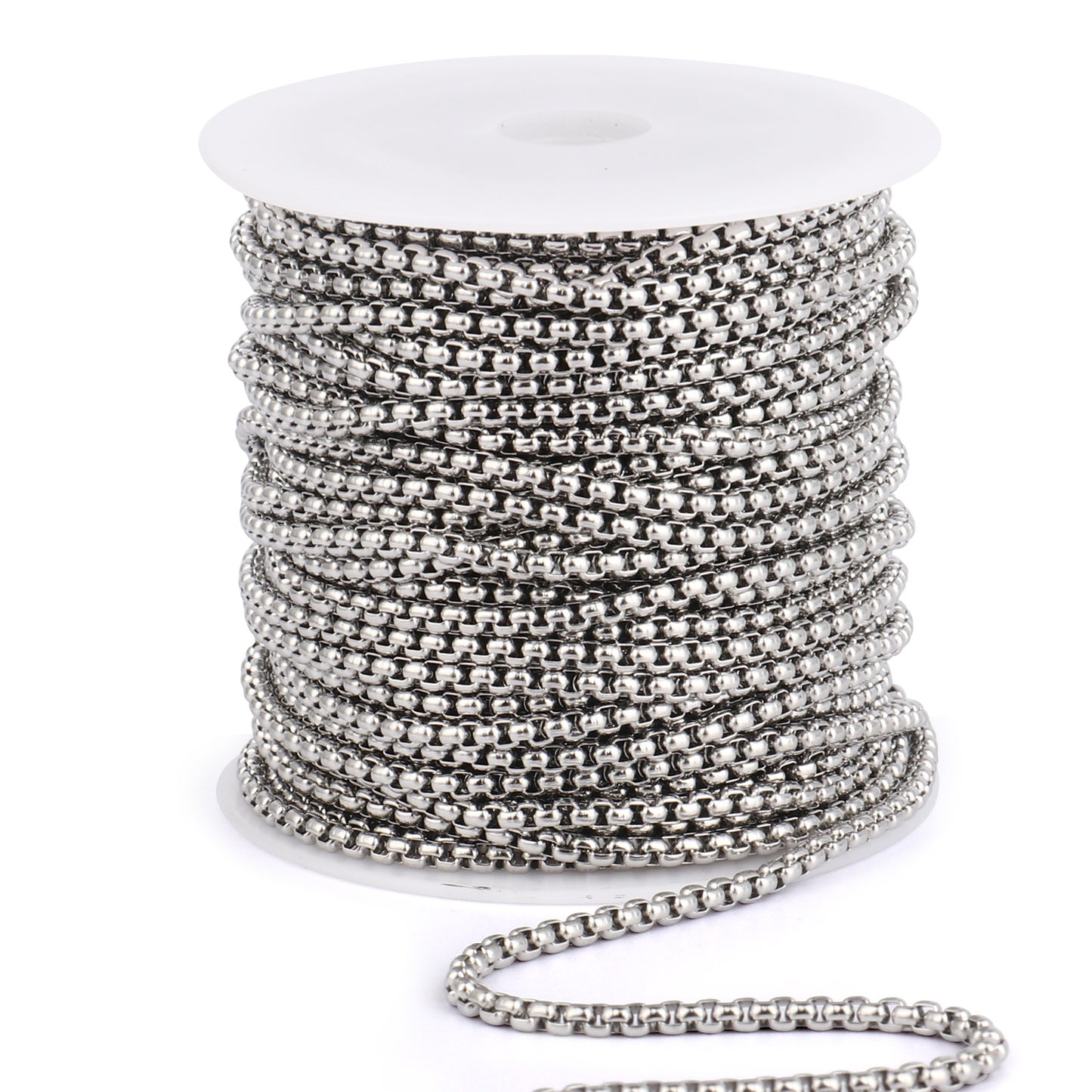 33 Feet 304 Stainless Steel Rolo Box Chains Roll Bulk for Jewelry Making