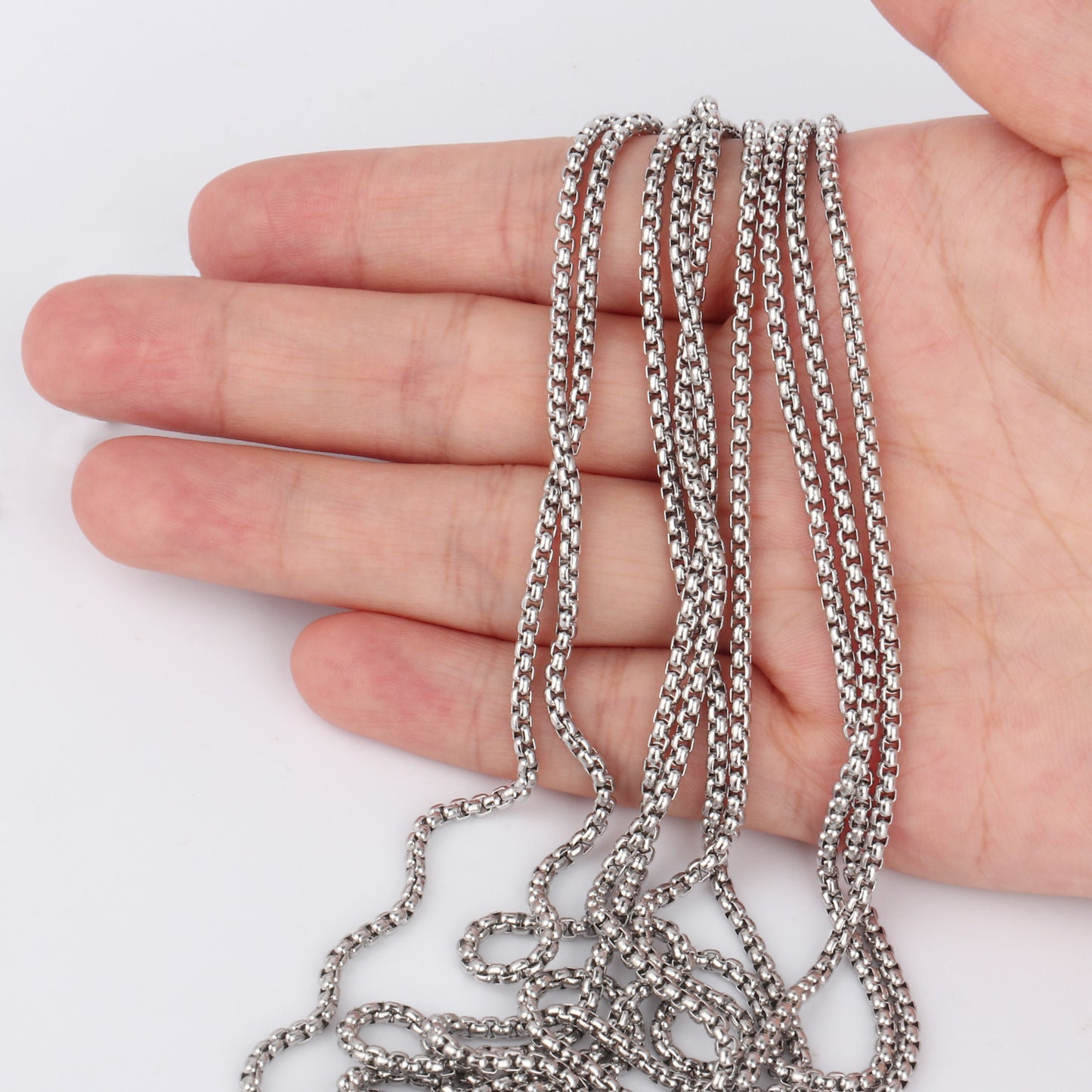 33 Feet 304 Stainless Steel Rolo Box Chains Roll Bulk for Jewelry Making