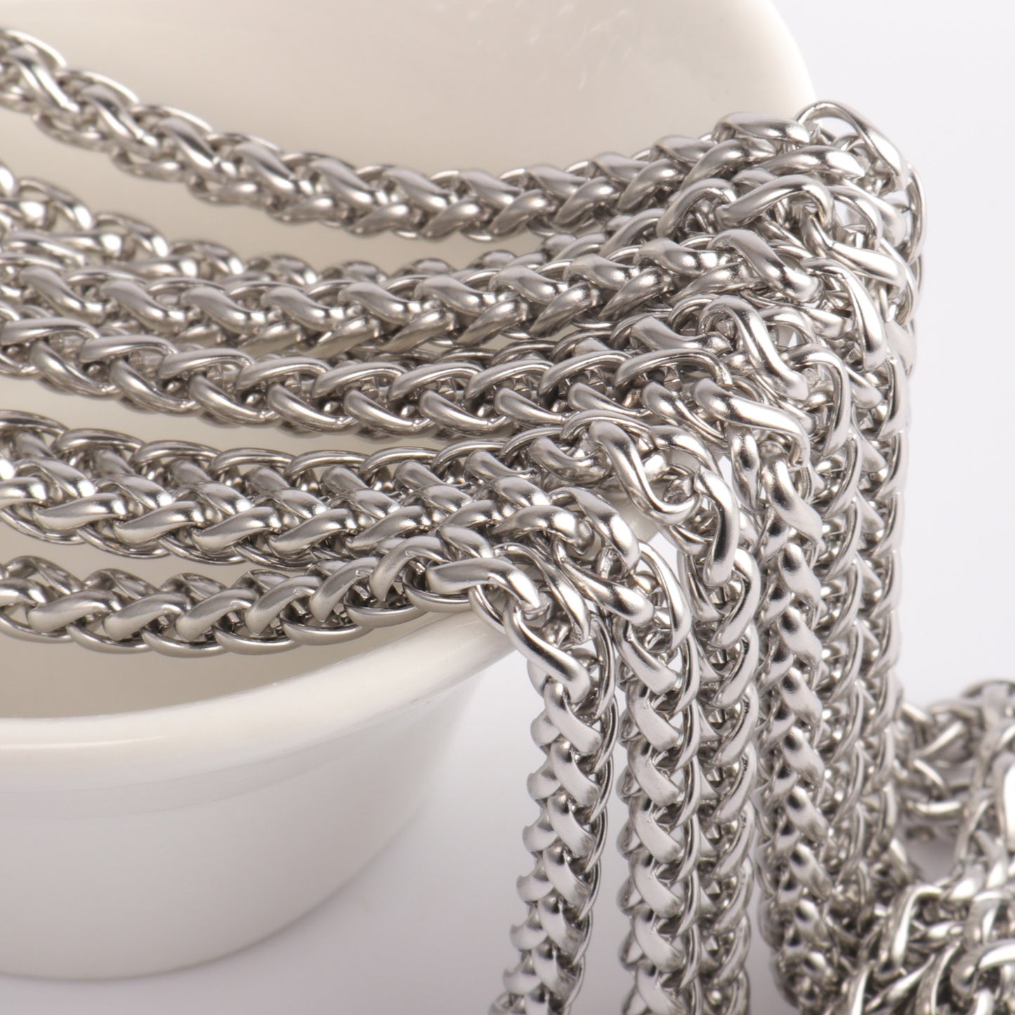 16.5 Feet 304 Stainless Steel Wheat Chain Roll Bulk for Jewelry Making