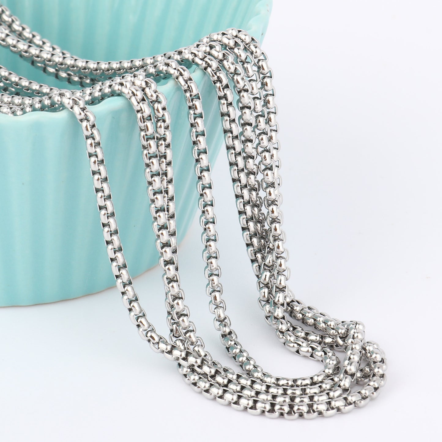 33 Feet 304 Stainless Steel Rolo Box Chains Roll Bulk for Jewelry Making