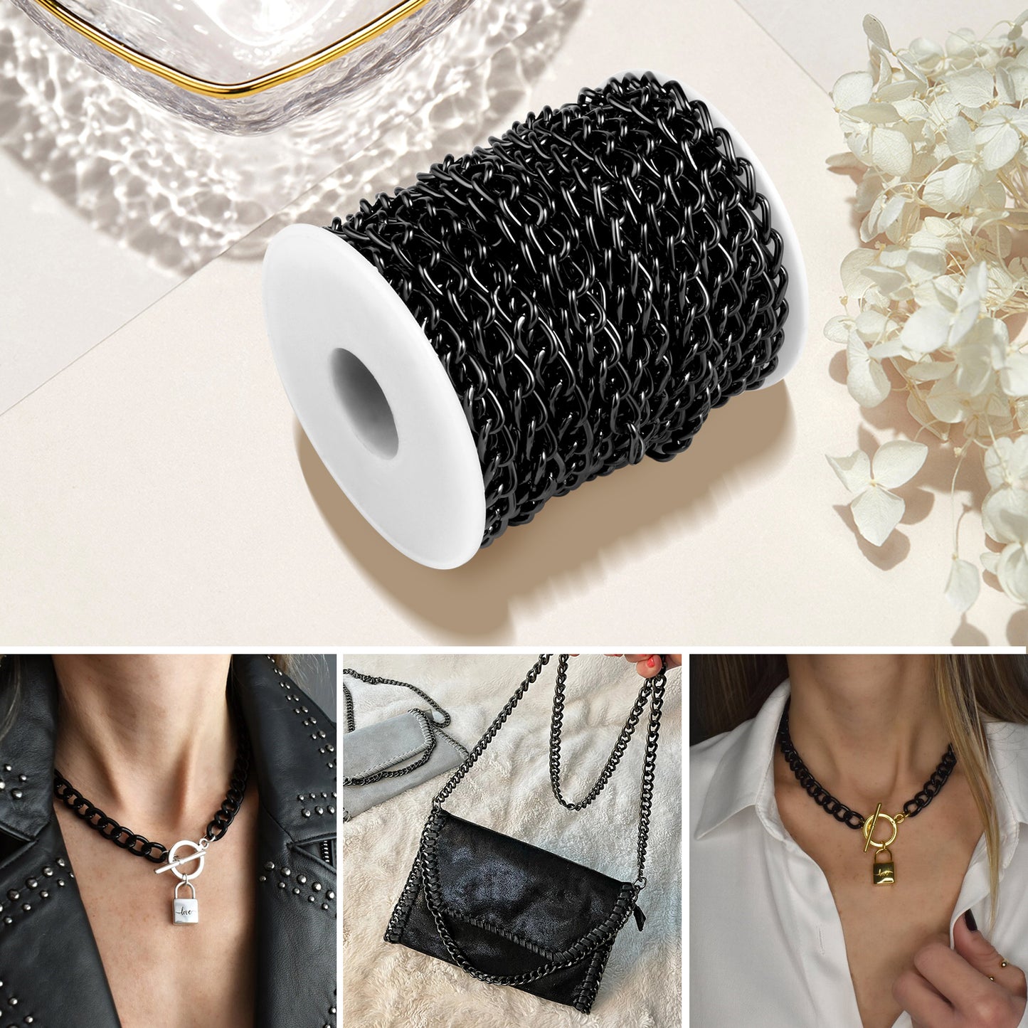 33 Feet Gold/Silver Plated Aluminium Curb Cuban Chains Roll Spool