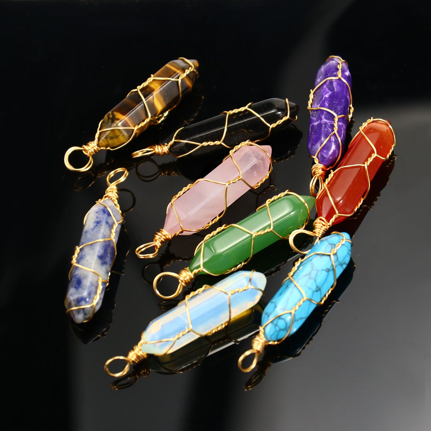 Wire Wrapped Hexagonal Healing Point Quartz Crystal Pendants Bulk