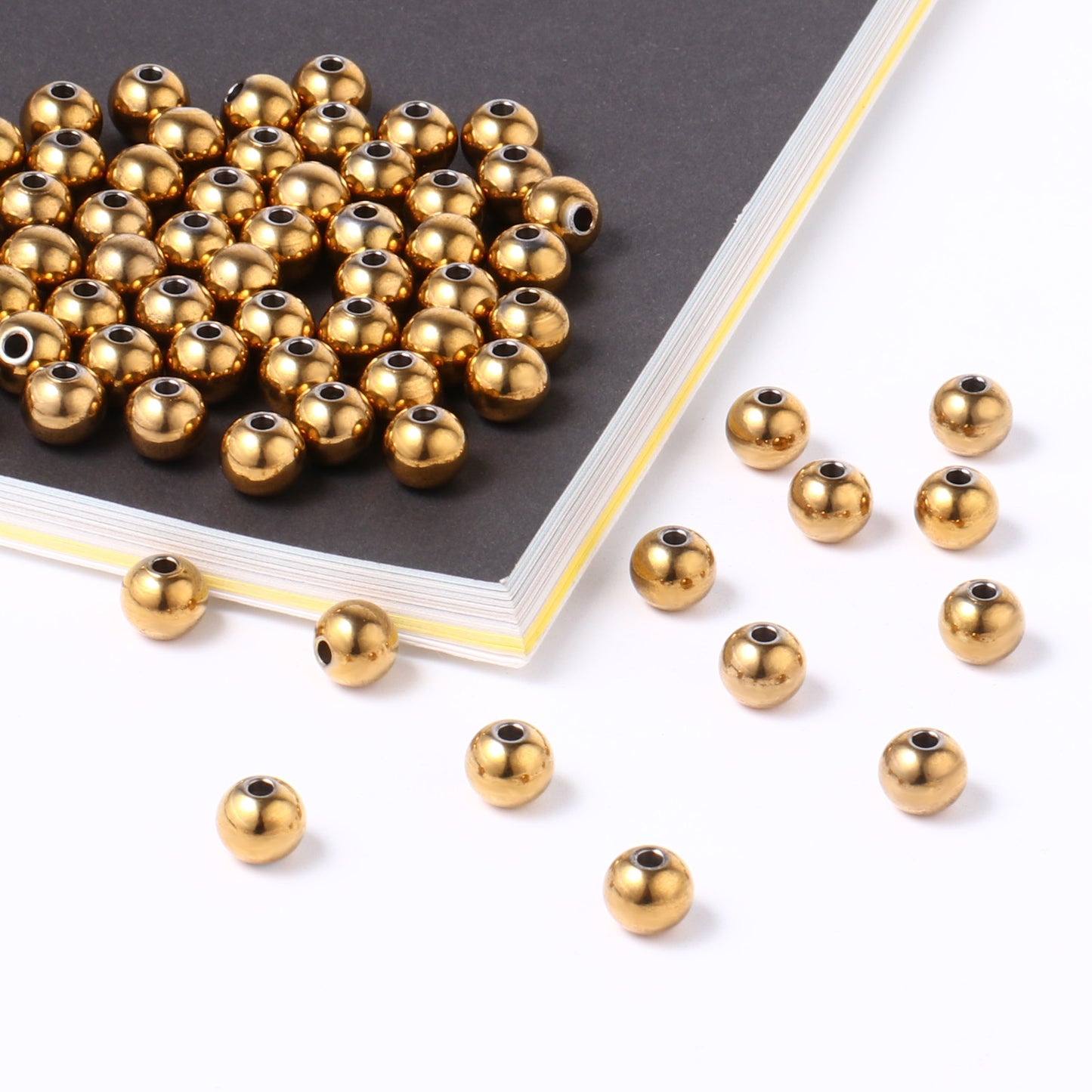 200PCS 4MM/5MM/6MM/8MM Gold Plated Stainless Steel Beads for DIY Jewelry Making