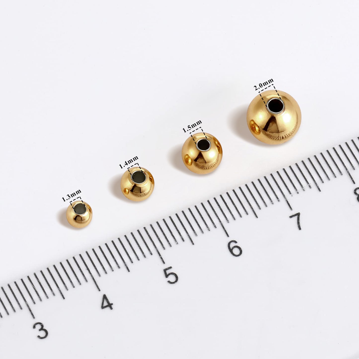 200PCS 4MM/5MM/6MM/8MM Gold Plated Stainless Steel Beads for DIY Jewelry Making