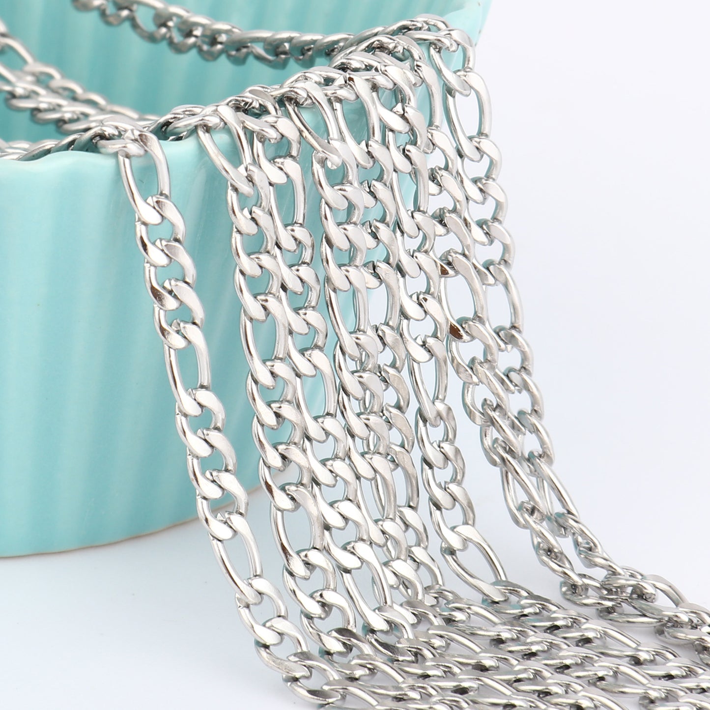 33 Feet 304 Stainless Steel Figaro Chain Roll Bulk for Jewelry Making