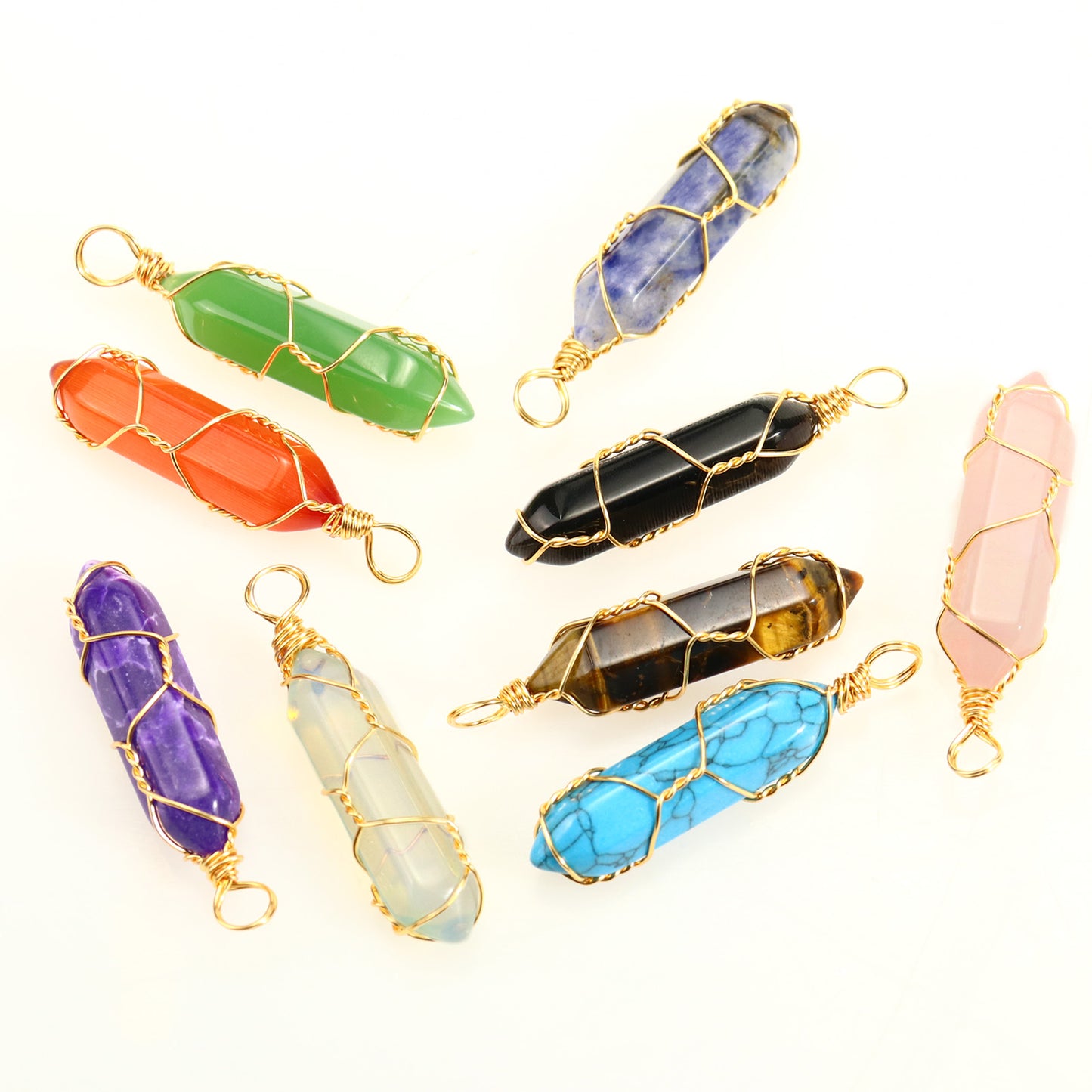 Wire Wrapped Hexagonal Healing Point Quartz Crystal Pendants Bulk