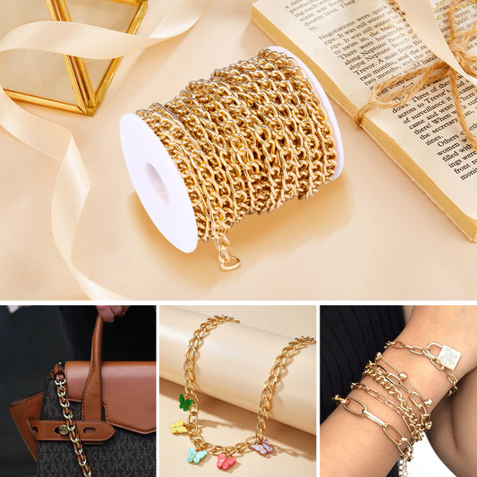 33 Feet Gold/Silver Plated Aluminium Curb Cuban Chains Roll Spool