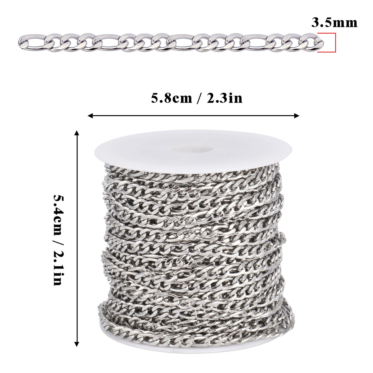 33 Feet 304 Stainless Steel Figaro Chain Roll Bulk for Jewelry Making
