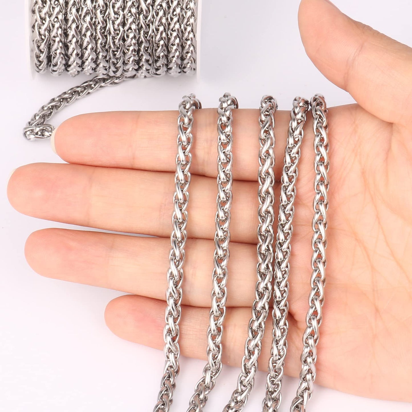 16.5 Feet 304 Stainless Steel Wheat Chain Roll Bulk for Jewelry Making