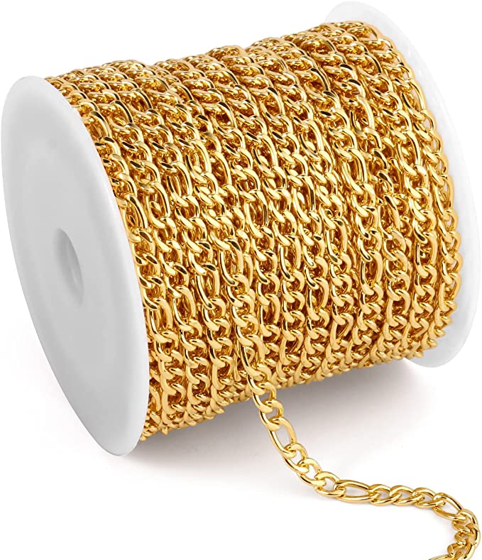 33 Feet 304 Stainless Steel Figaro Chain Roll Bulk for Jewelry Making