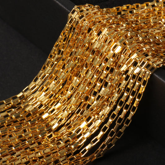 [33 Feet/ 2MM] 18K Gold Plated 304 Stainless Steel Rolo Box Chain Bulk