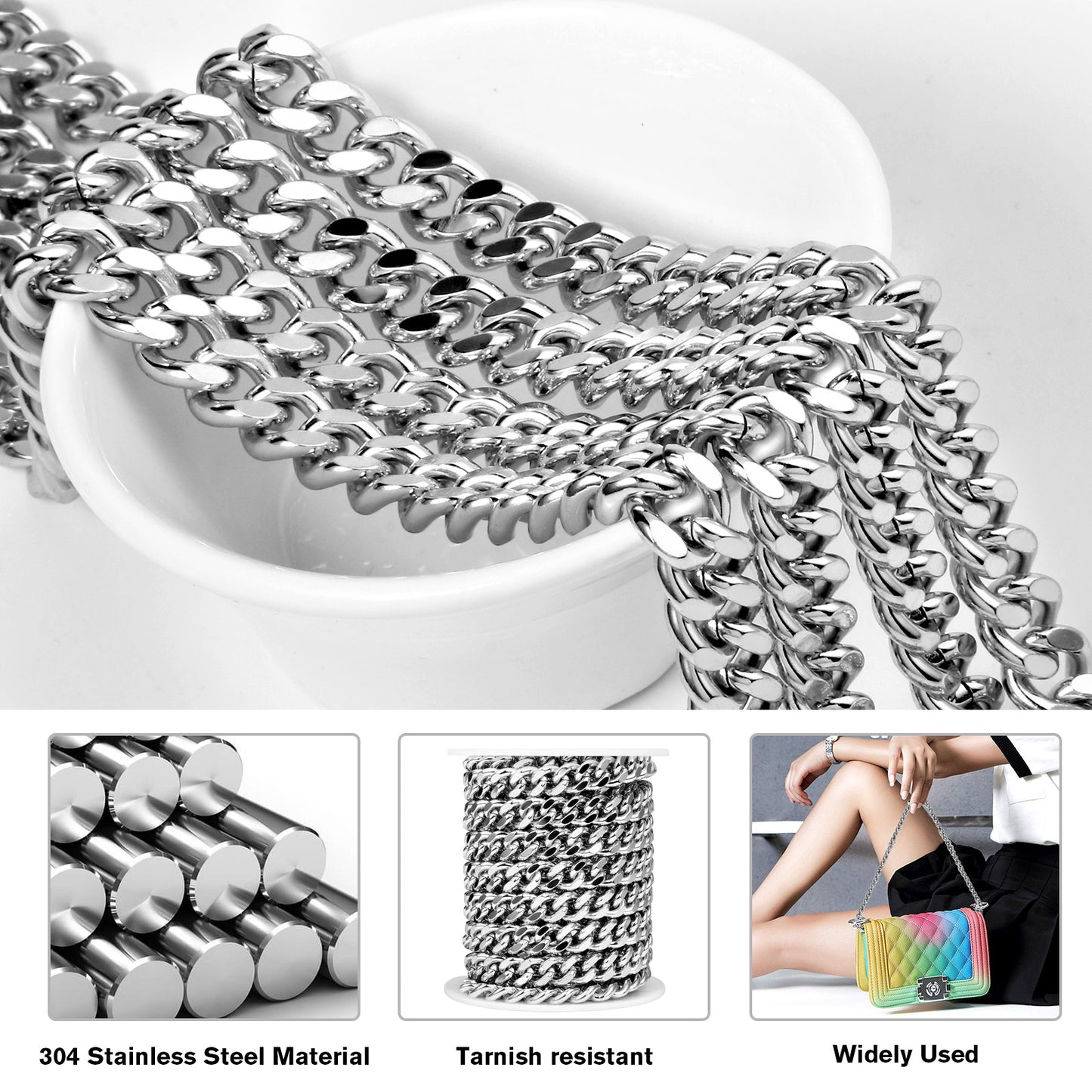 16.5 Feet 9mm Diamond-Cut Miami Cuban Chain Roll Bulk