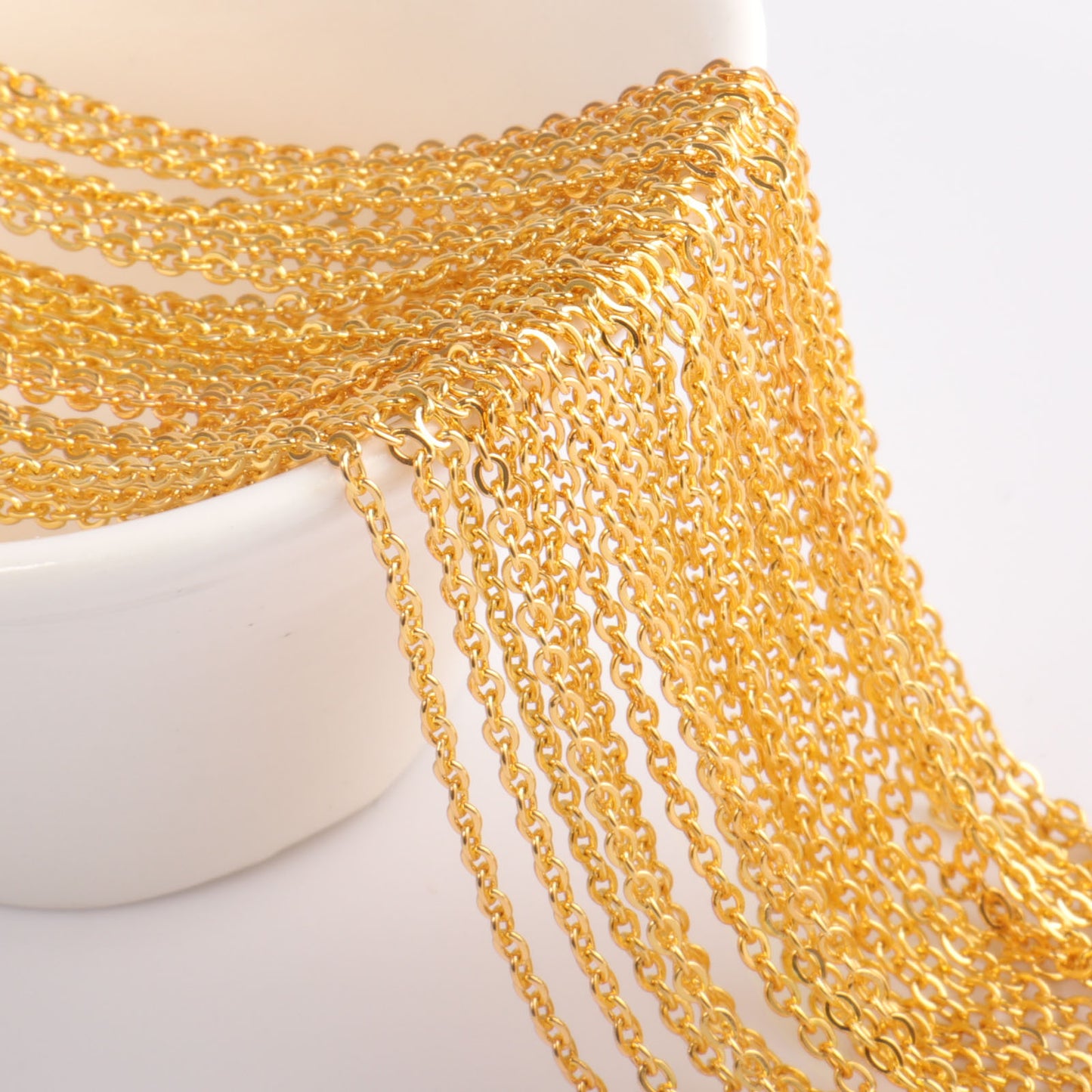 [66 Feet/ 2MM] 18K Gold Plated 304 Stainless Steel Cable Chain Bulk