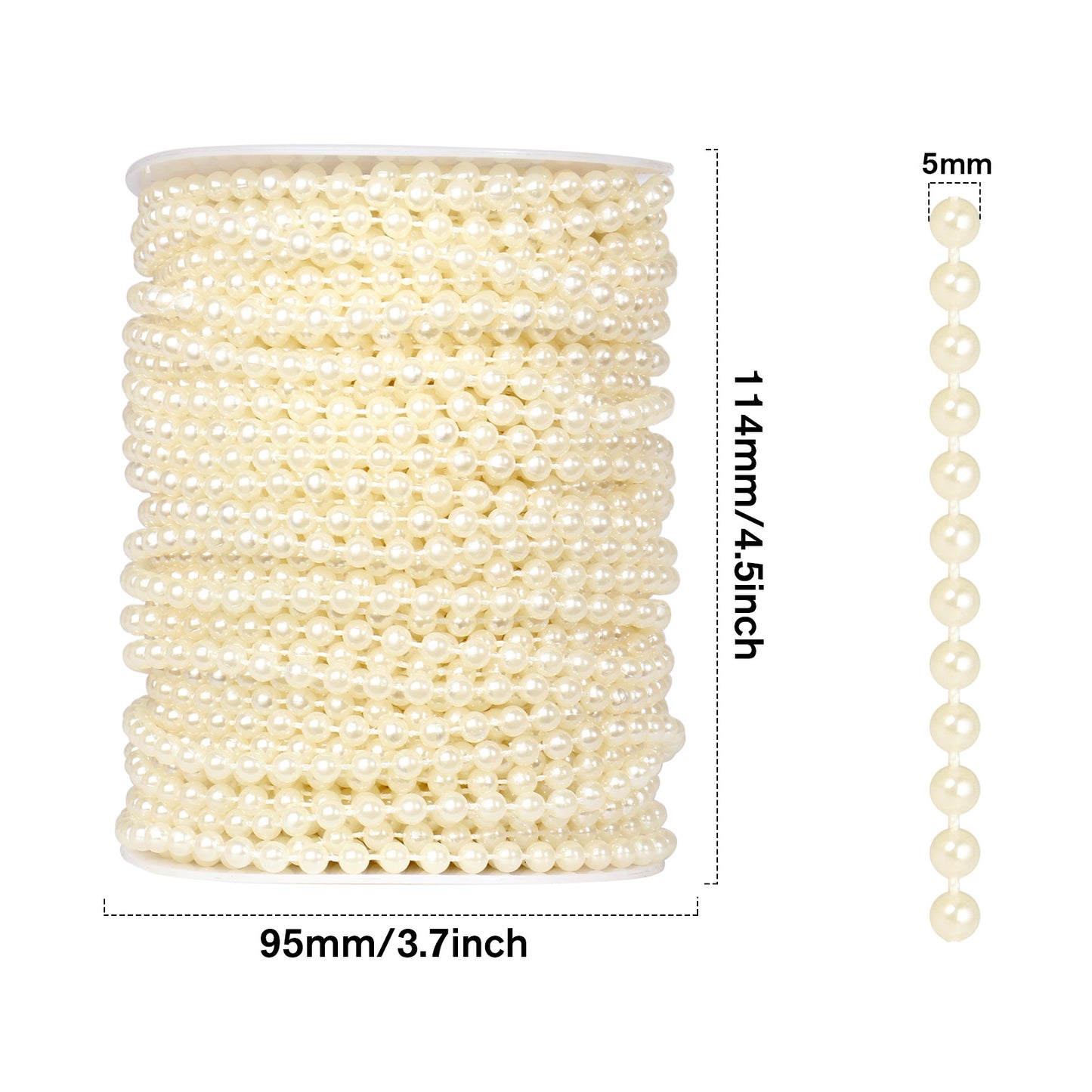 118Feet 5MM Faux Pearl Beads Garland Bulk Roll Spool