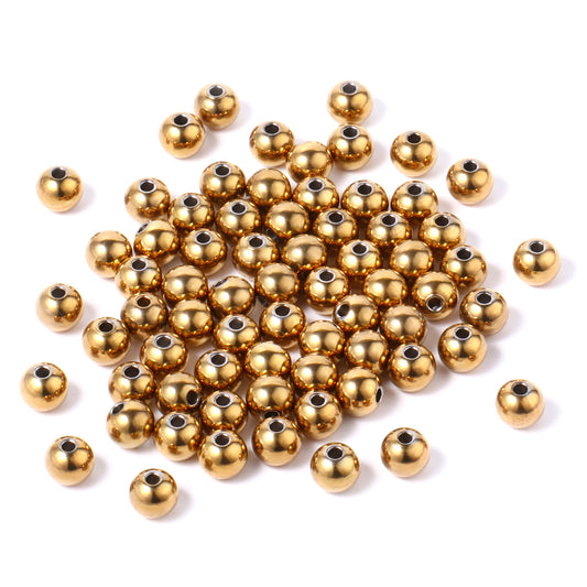 200PCS 4MM/5MM/6MM/8MM Gold Plated Stainless Steel Beads for DIY Jewelry Making