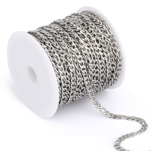 33 Feet 304 Stainless Steel Figaro Chain Roll Bulk for Jewelry Making