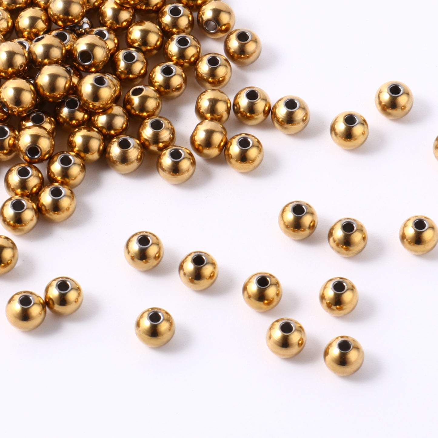 200PCS 4MM/5MM/6MM/8MM Gold Plated Stainless Steel Beads for DIY Jewelry Making