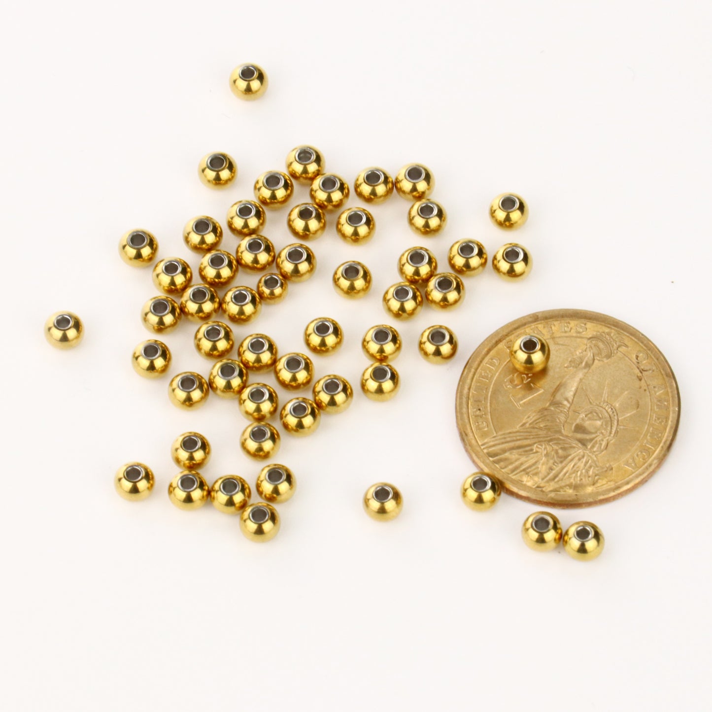 【3000PCS】4MM Gold Plated Stainless Steel Beads Bulk