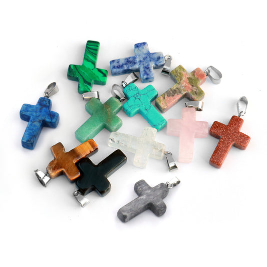 12PCS Natural Stone Cross Pendant Charms Bulk