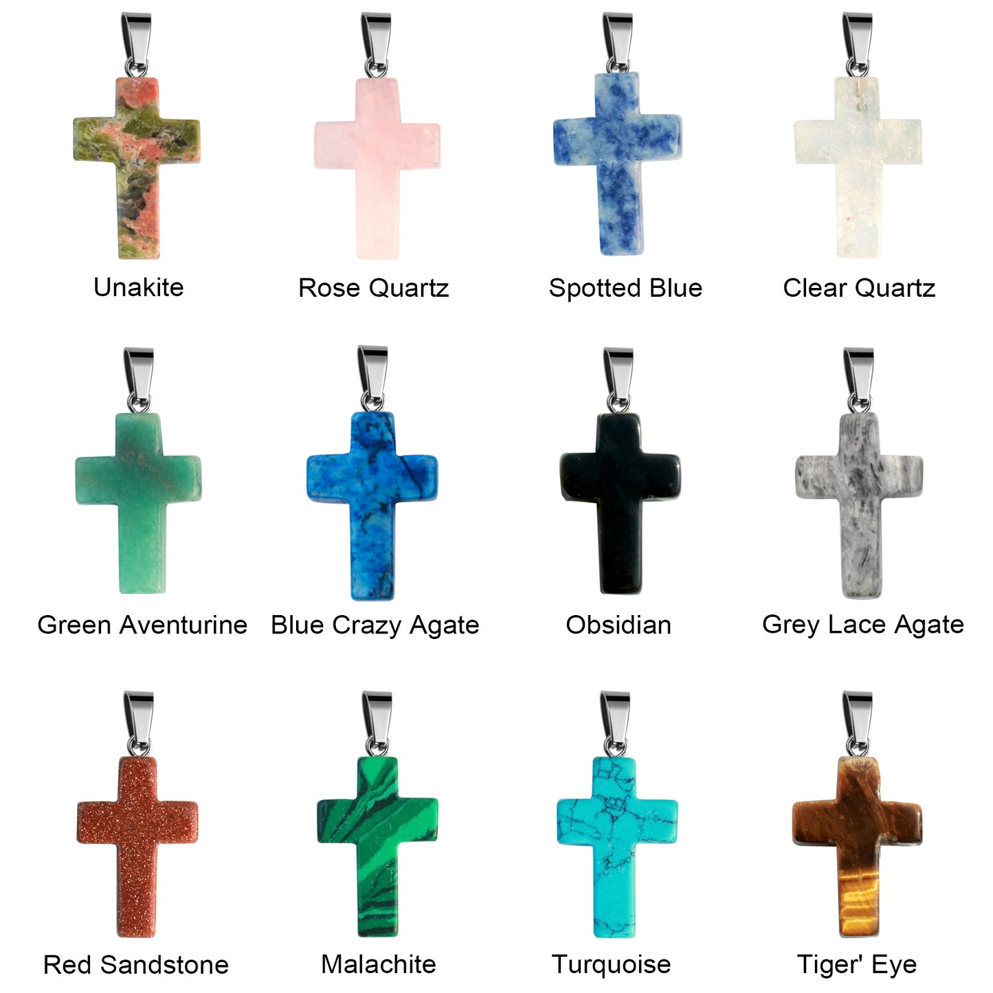 12PCS Natural Stone Cross Pendant Charms Bulk