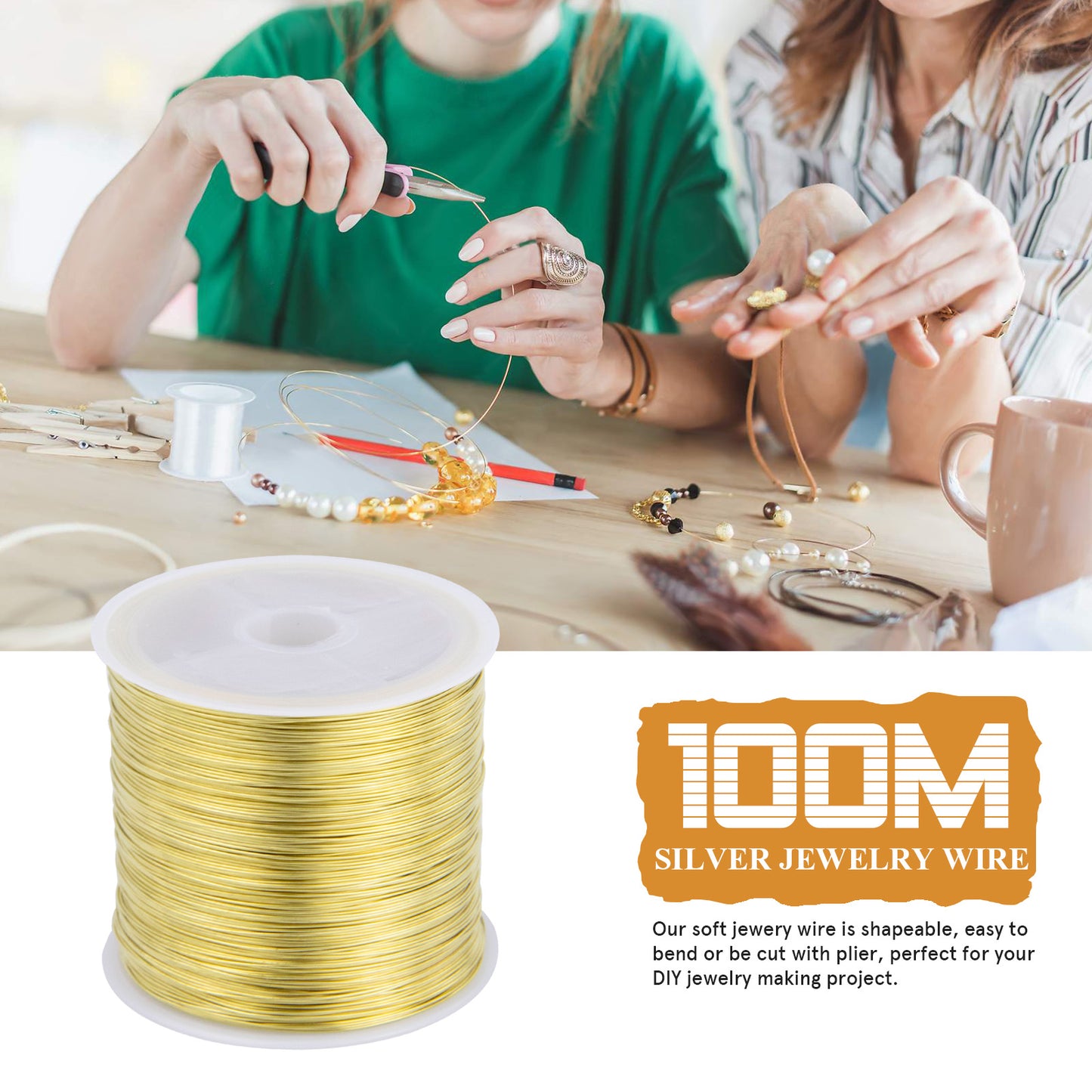 [328 Feet/100M] Gold/Silver/Rose Gold Plated Brass Thin Craft Wire Roll Spool