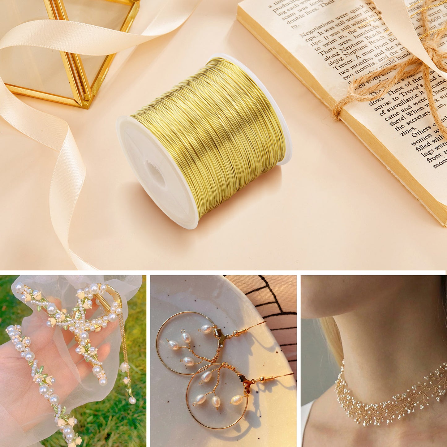 [328 Feet/100M] Gold/Silver/Rose Gold Plated Brass Thin Craft Wire Roll Spool
