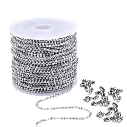 50 Feet Stainless Steel Ball Bead Chain Spool with 30 PCS Connectors