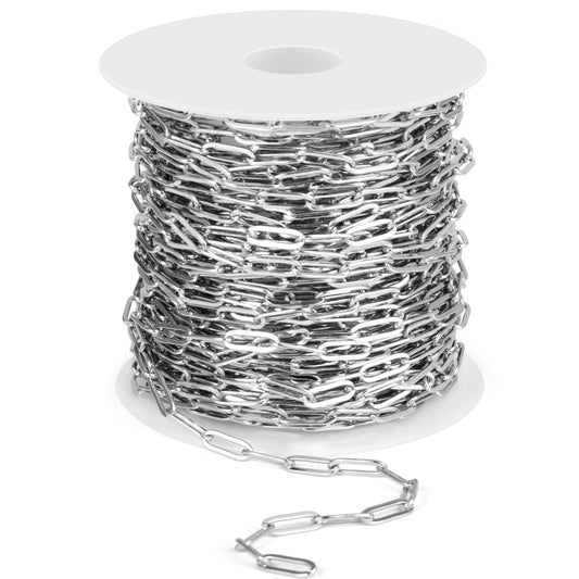 33 Feet Stainless Steel Paperclip Chains Roll Bulk for Jewelry Making