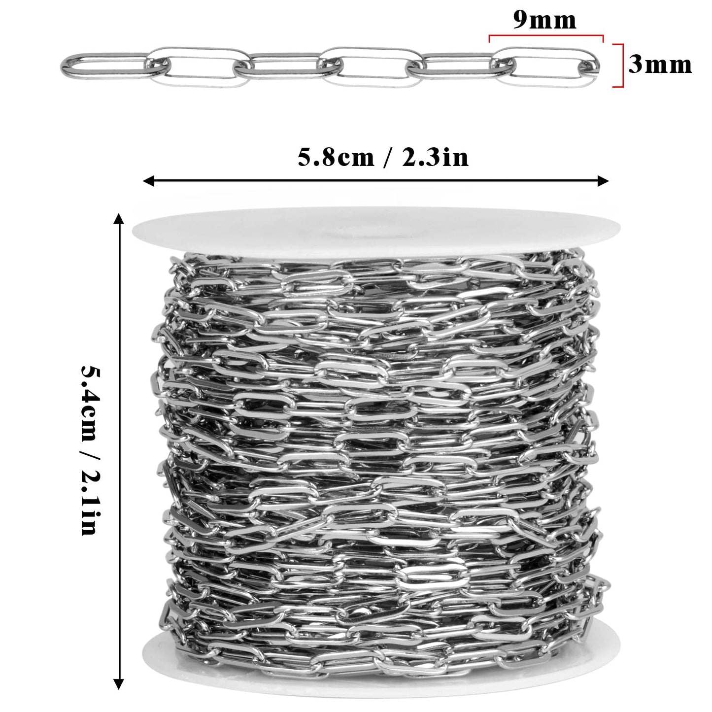 33 Feet Stainless Steel Paperclip Chains Roll Bulk for Jewelry Making