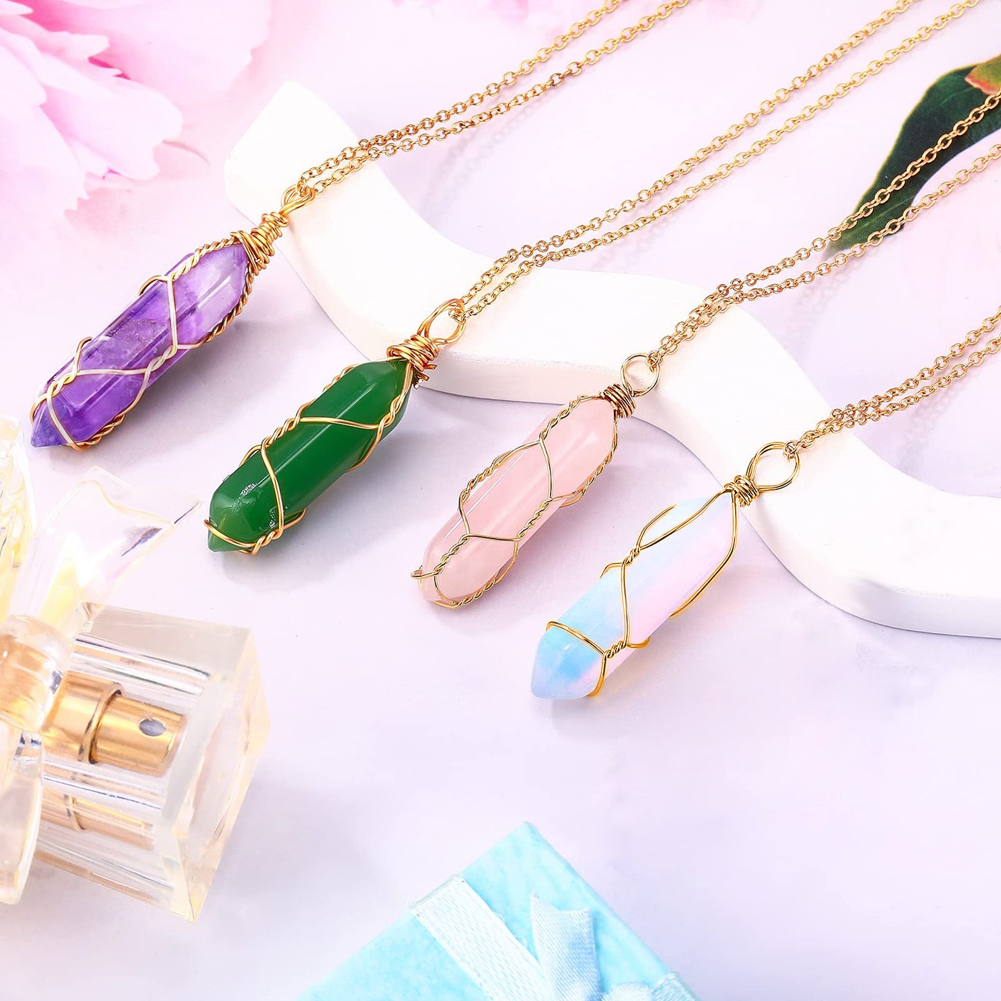 Wire Wrapped Hexagonal Healing Point Quartz Crystal Pendants Bulk